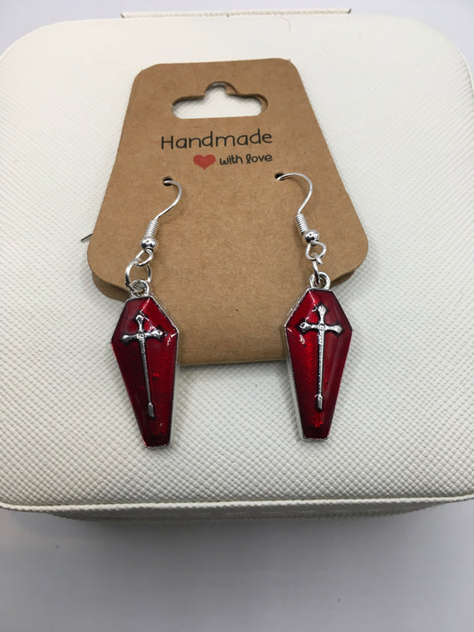 Red coffin earrings