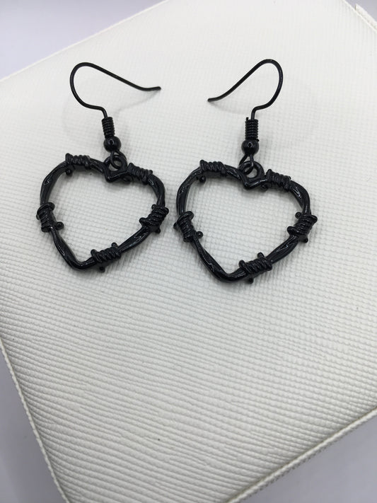 Barbed wire hearts earrings